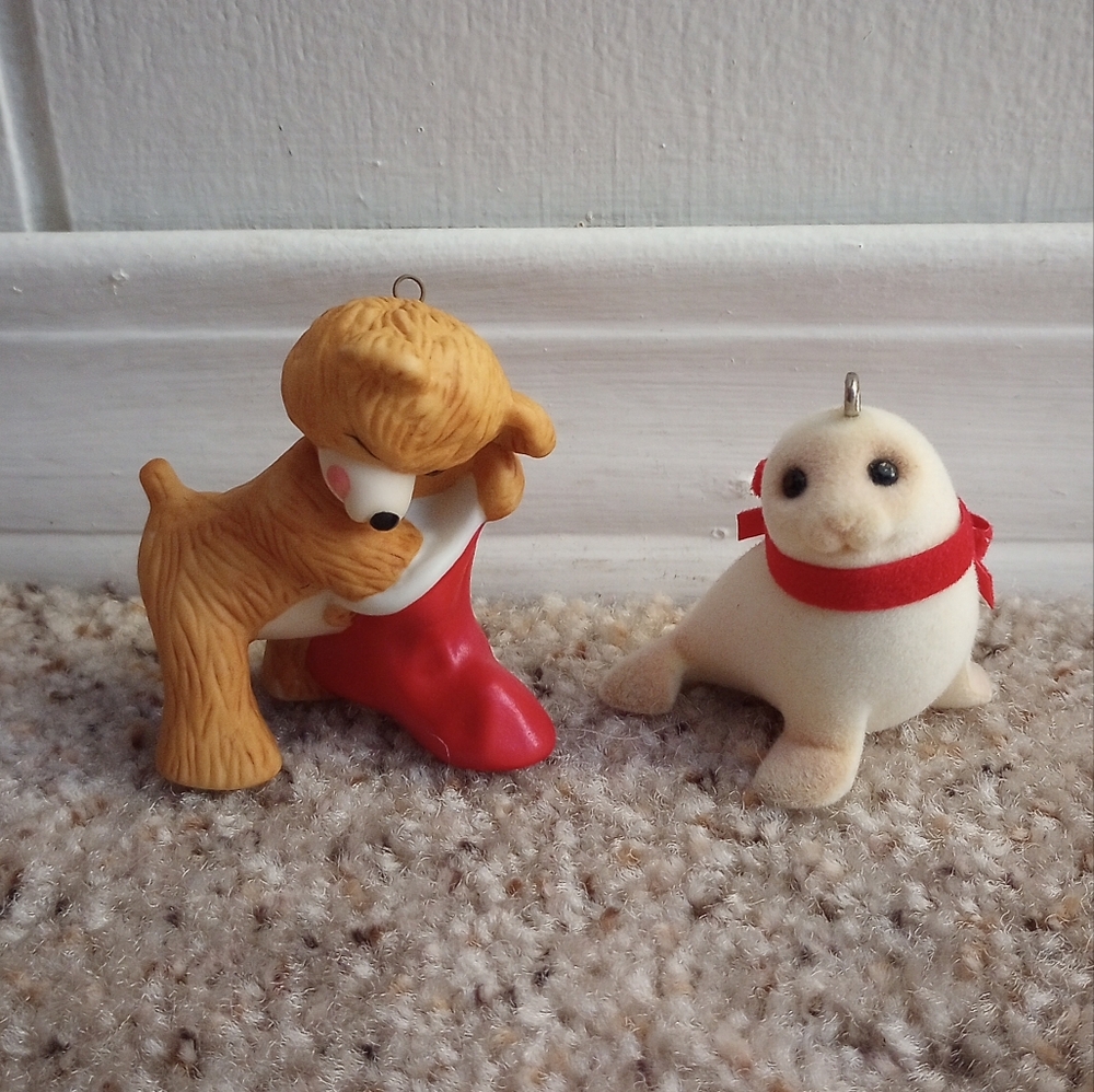 Vintage Hallmark Christmas Ornaments Seal & Bear